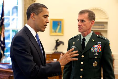  President Barack Obama meets with Army Lt. Gen. Stanley A. McChrystal, in the Oval Office at the White House, May 19, 2009. Defense Secretary Robert M. Gates recommended that the president nominate McChrystal as the new commander of U.S. and NATO forces in Afghanistan.