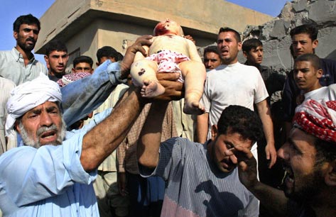 Iraqi baby recovered from rubble following US airstrike in Falluja